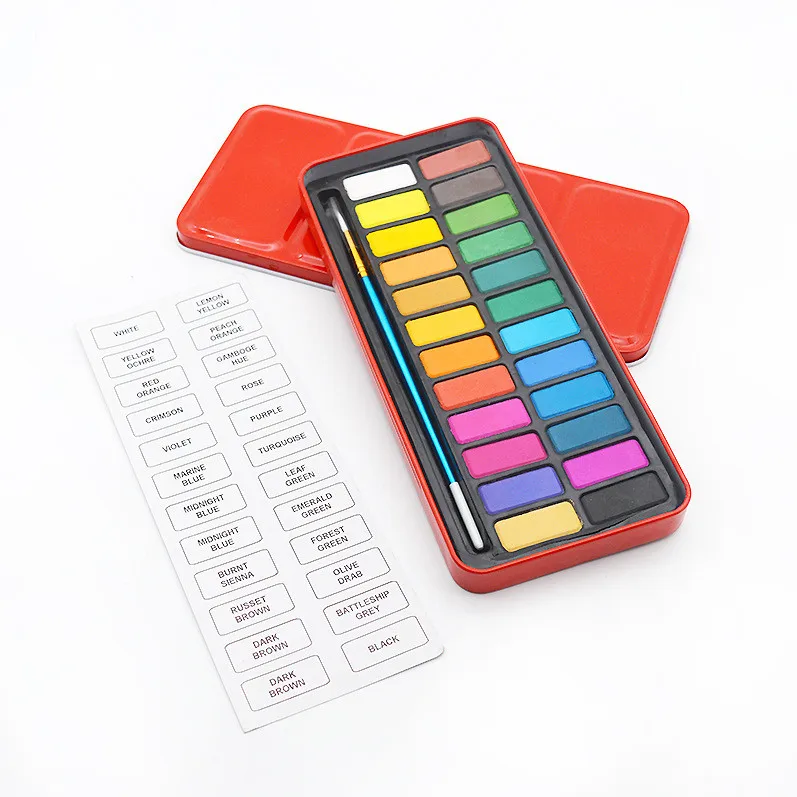 Customized 24 color watercolor paint set with an artist brush