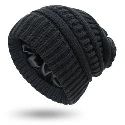Wholesale Custom High Quality beanie hat Beanies Men Women Wool Acrylic Satin Silk Lined Cable Knitted Beanie Cap