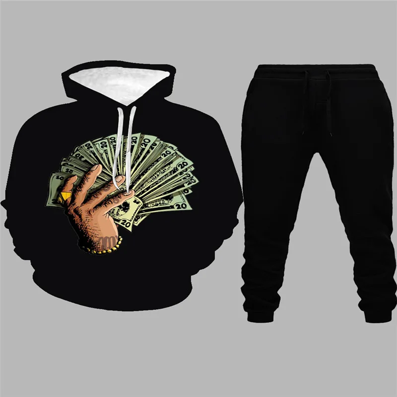 2022 New Men Hand-held Banknotes Fashion Couple Hooded Suit 3D Digital Printing Hooded Sweater