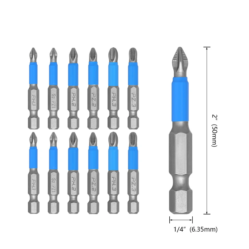 12 Piece Set of Non-slip Batch Head Screwdriver Bit S2 steel electric Batch cross head ph1 ph2 ph3 PZ1 PZ2PZ3