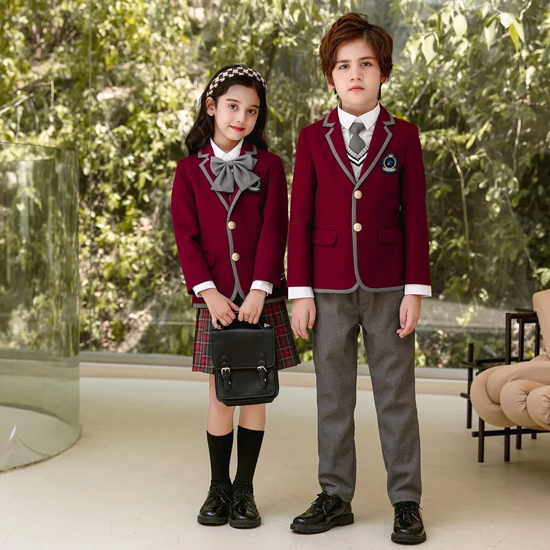 Fashion High School Uniform For Children Fabric For School Uniforms Models Boys Girls Red School Uniforms