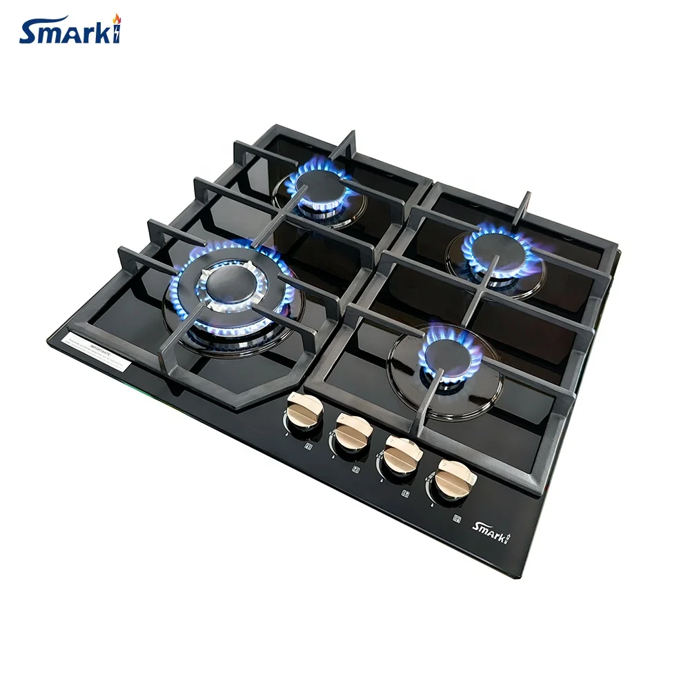 Y2024 Ceramic Glass Gas Hob 4 Burners Gas Cooktop Cast Iron Pan Support Grill Built in Gas Stove SG45914