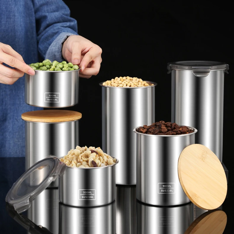 Stainless Steel Sealed Tank Food Grade Coffee Storage Canister Kitchen Cereals Miscellaneous Grains Coffee Bean Tea Can