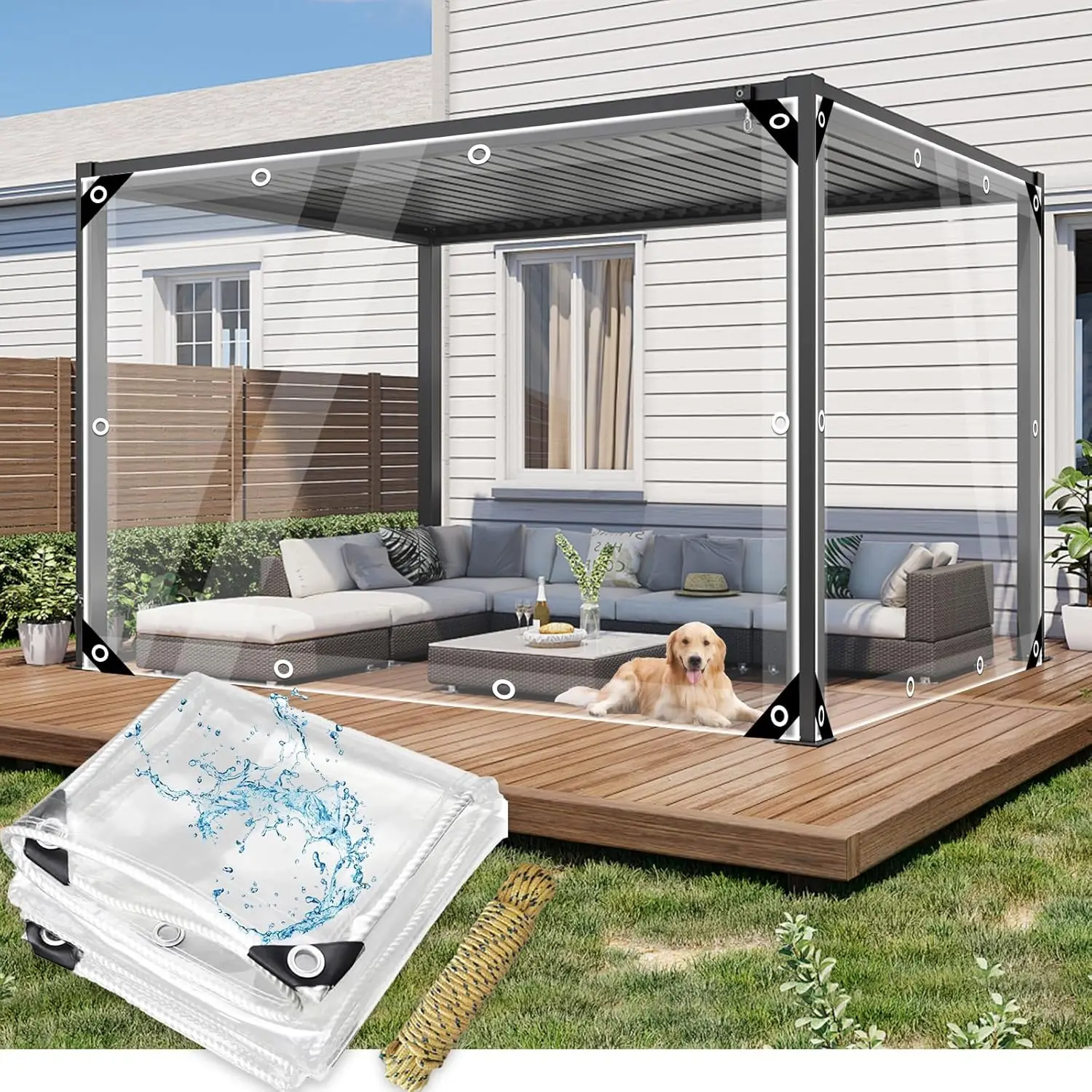 Clear PVC Vinyl Outdoor Plane Vorhang fur Pergola, Garage, Terrasse