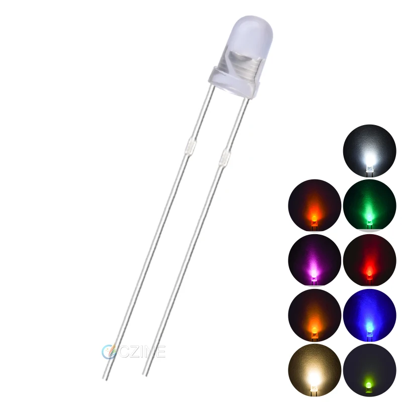 
Cznelight High Quality 3mm Diffuse Led Milk Lens White Red Yellow Orange Blue Green 1.8v 3v 3mm Led Diode For Indicator Light 