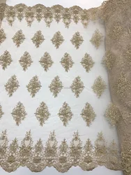 design small MOQ  haute couture  lace fabric  designs in champagne  color