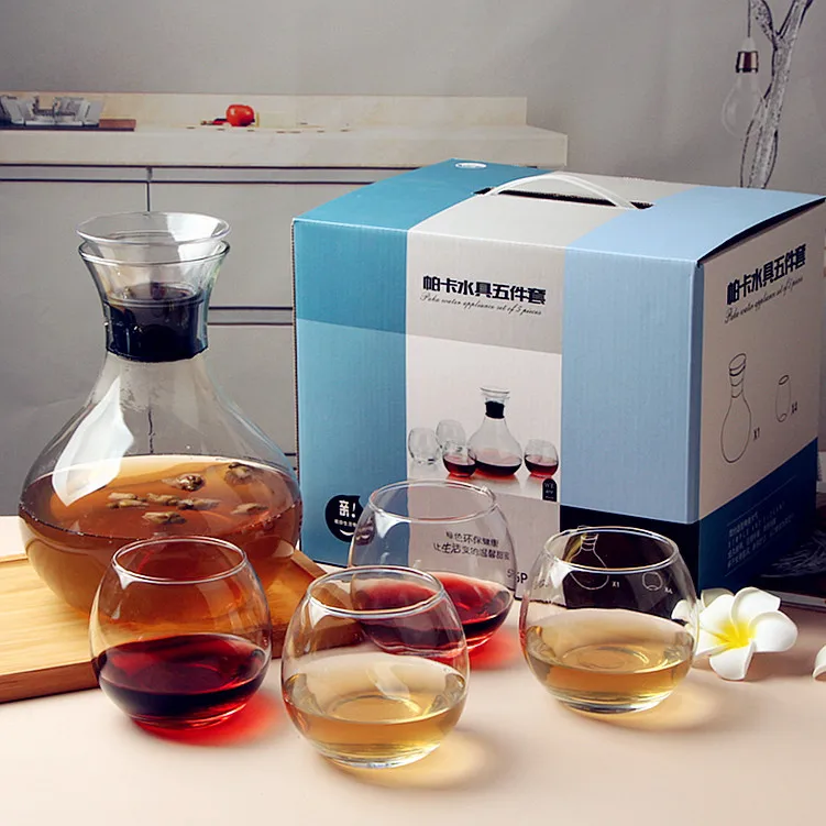 borosilicate transparent clear glass teapot and cup set