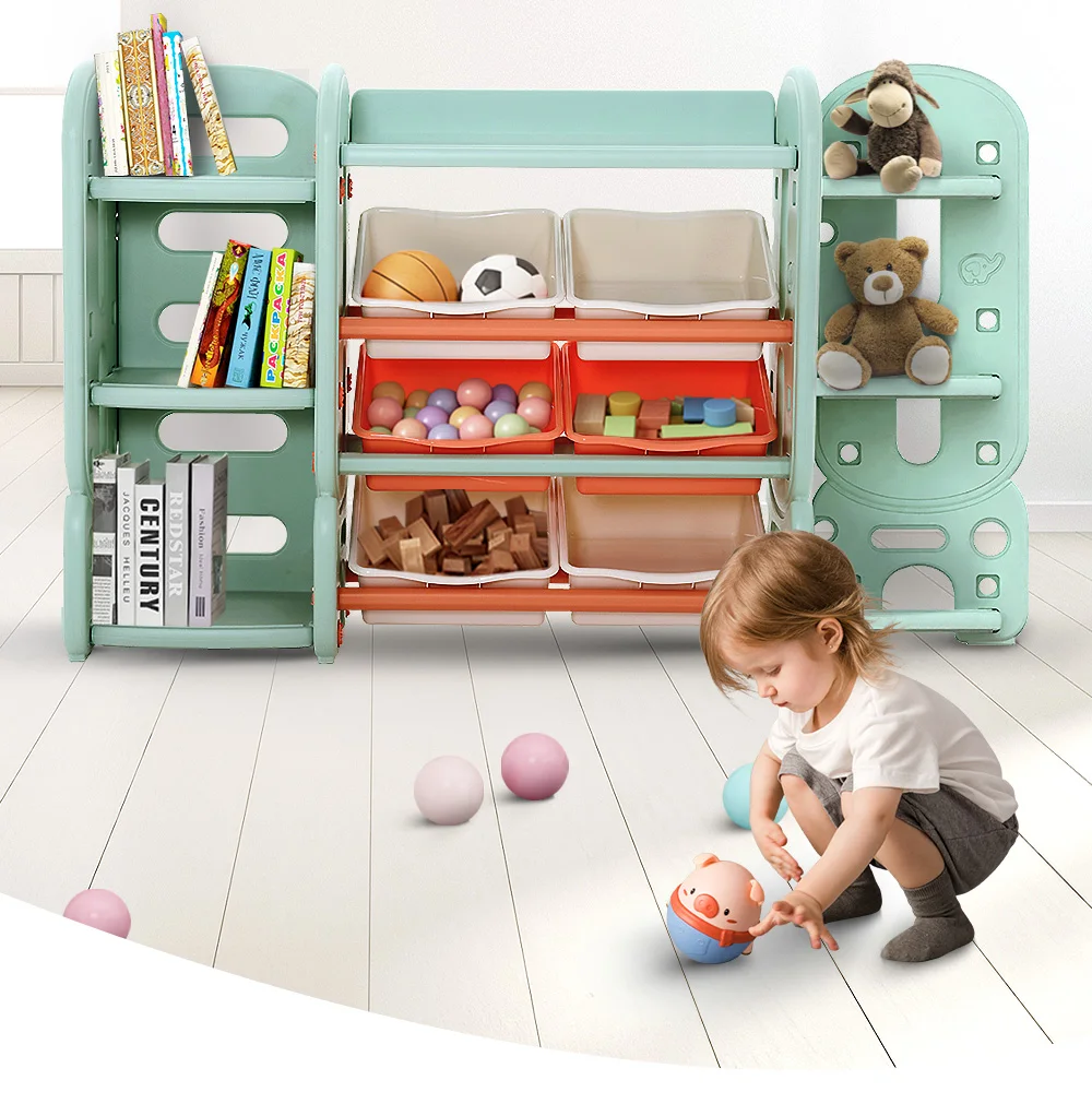 ABST Toy Storage Organizer with 6 Large Storage Bins Green/White plastic Kids Organization Toy Rack Individual Shelves