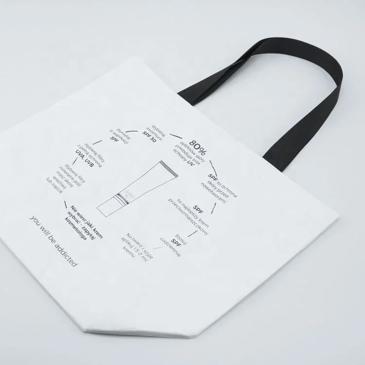 Custom logo printed waterproof dupont tyvek paper bag white light weight tote shopping bag