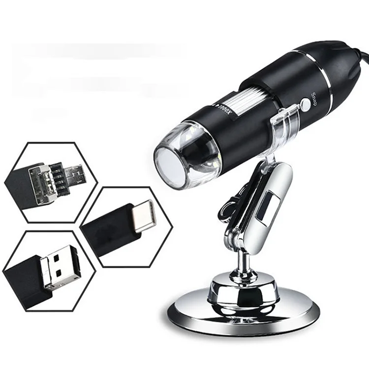 Цифровой микроскоп 3 в 1 с 1600-кратным увеличением подключением к USB для телефонов Android и компьютеров