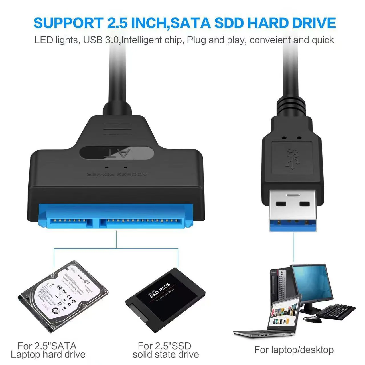 Good quality Cable Sata USB 3.0 to Sata 3 Hard Drive Adapter Cable Converter for 2.5inch HDD SSD