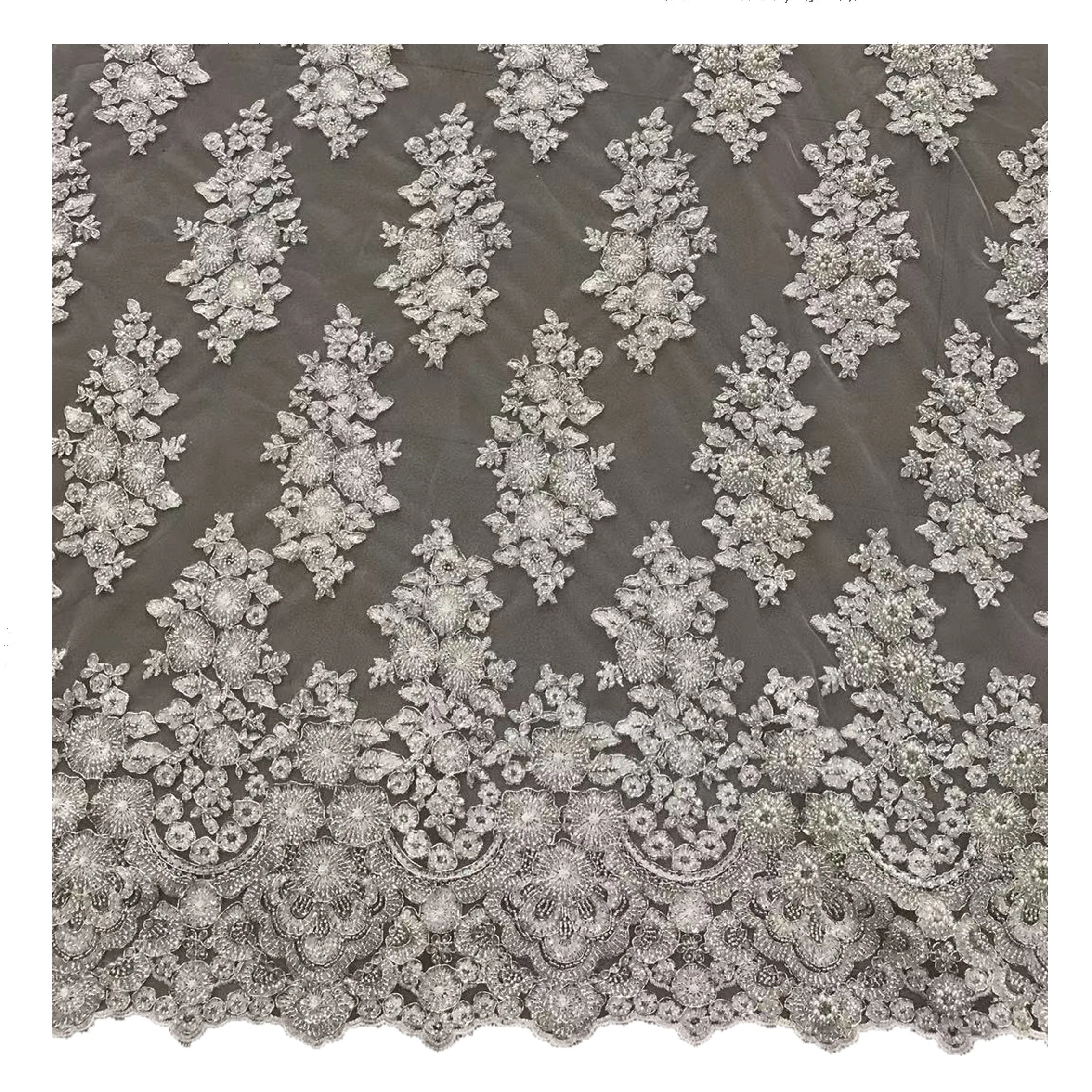 Luxury beaded lace fabric beaded and sequins lace fabric bridal beautiful rhinestone fabric for dress