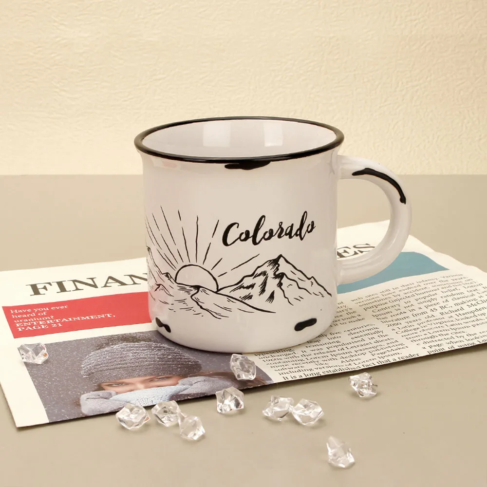 Chipped Look Ceramic Enamel Cup Mug 380ml Color Glazed Stoneware Coffee Mug