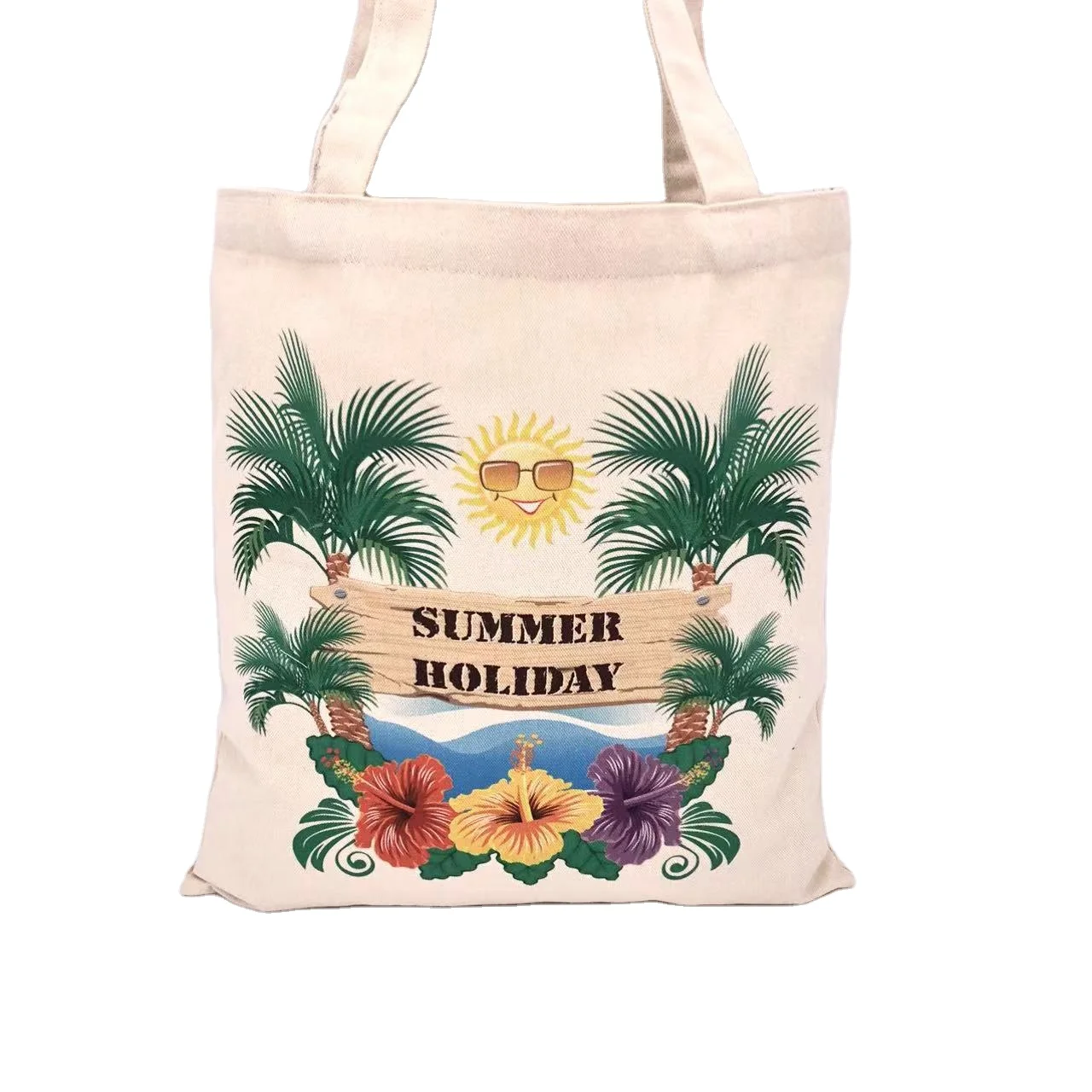 Customized Logo Oversized Active Lifestyle Sporty Printed Weekend Shopping Cotton Canvas Tote Bag for gym