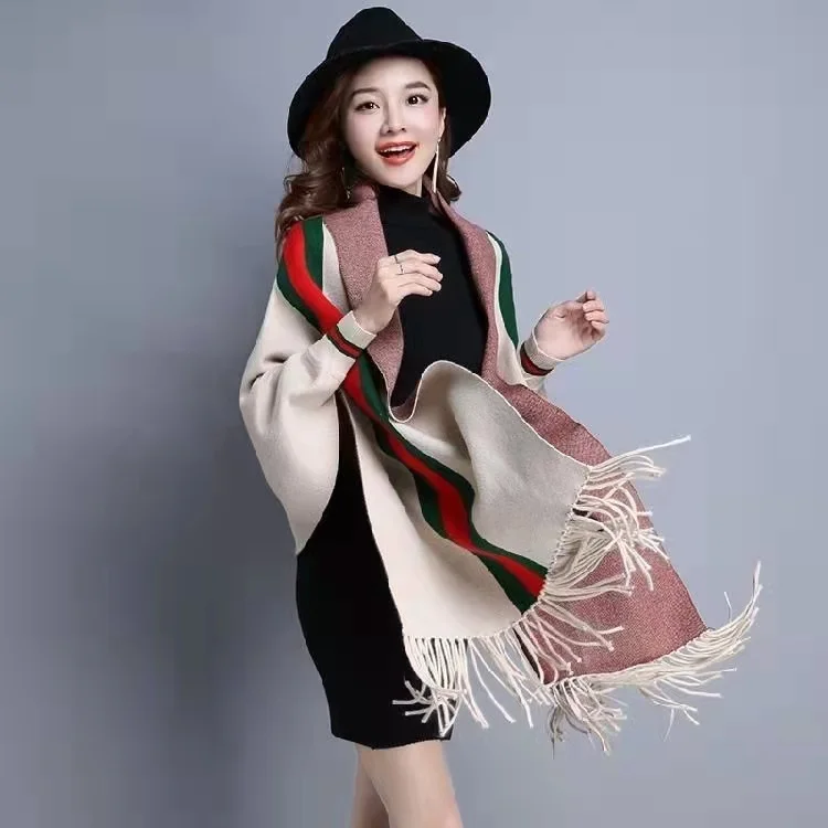 Wholesale autumn 2021 New Arrival Turn Down Neck Women Knitted Poncho Sweater Patterns Shawl Crochet Poncho For Women Sweater