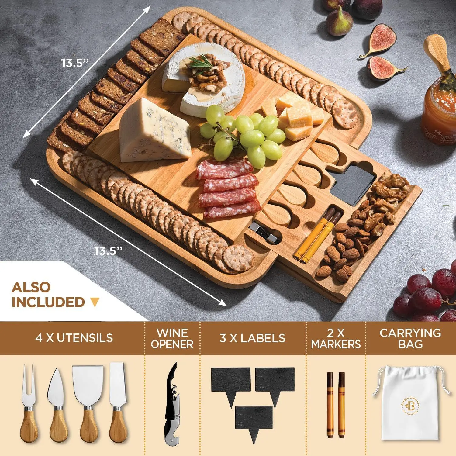 Large Charcuterie Boards Gift Set Bamboo Cheese Board Set Unique Christmas Gifts for Women House Warming Gifts New Home