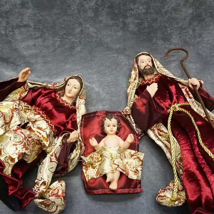 Оптовая продажа, из полимерной ткани, рождественские украшения, современные 3 шт., религиозная статуя, декорации, Рождественский набор для дома