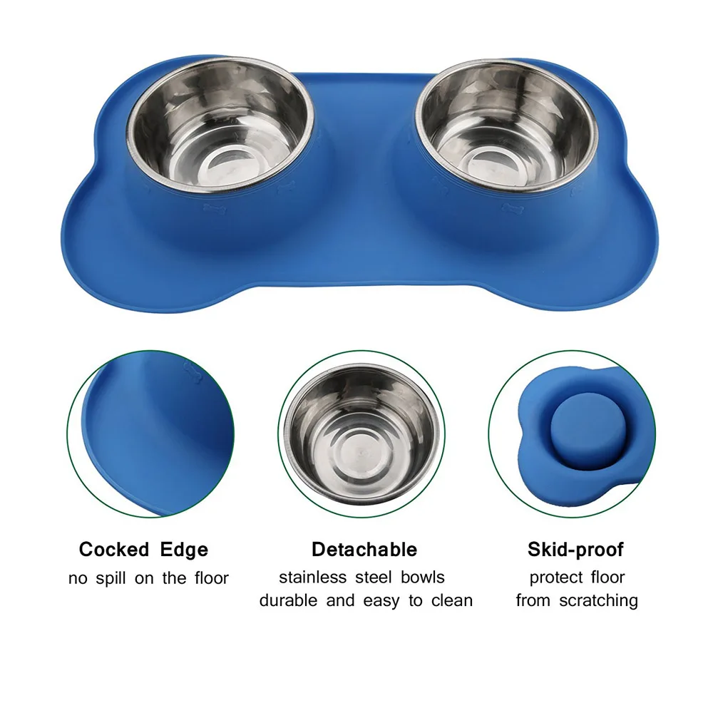 
Pet Dog Bowls 2 Stainless Steel Dog Bowl with No Spill Non-Skid Silicone Mat Dog Bowls 