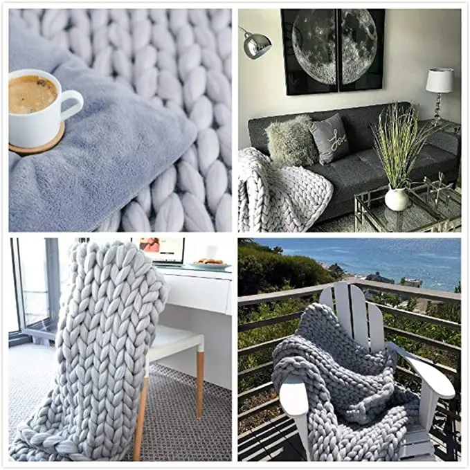 Large Size Handmade Hot Sales Super Soft Chunky Merino Wool Thick Knitted Throw Blanket For Bed