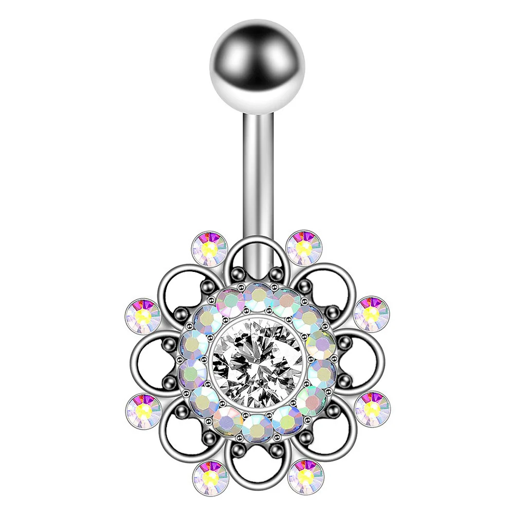 2024 Fashion Stainless Steel Navel Ring 6-Piece Set Opal Nail Body Piercing Jewelry Belly Button Nail Set