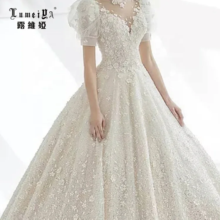 Puff Sleeves Satin Bridal Wedding Dress Muslim Mermaid Bridal Gowns Wedding Dress Champagne Wedding Gowns Dresses Bridal