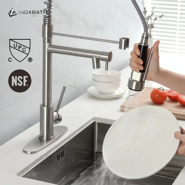 CUPC матовый никелевый кухонный кран с вытяжным распылителем коммерческий однорычажный для раковины