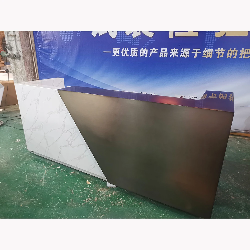 custom luxury design fashion marble solid surface grey curved beauty salon office dental clinic counter reception desks