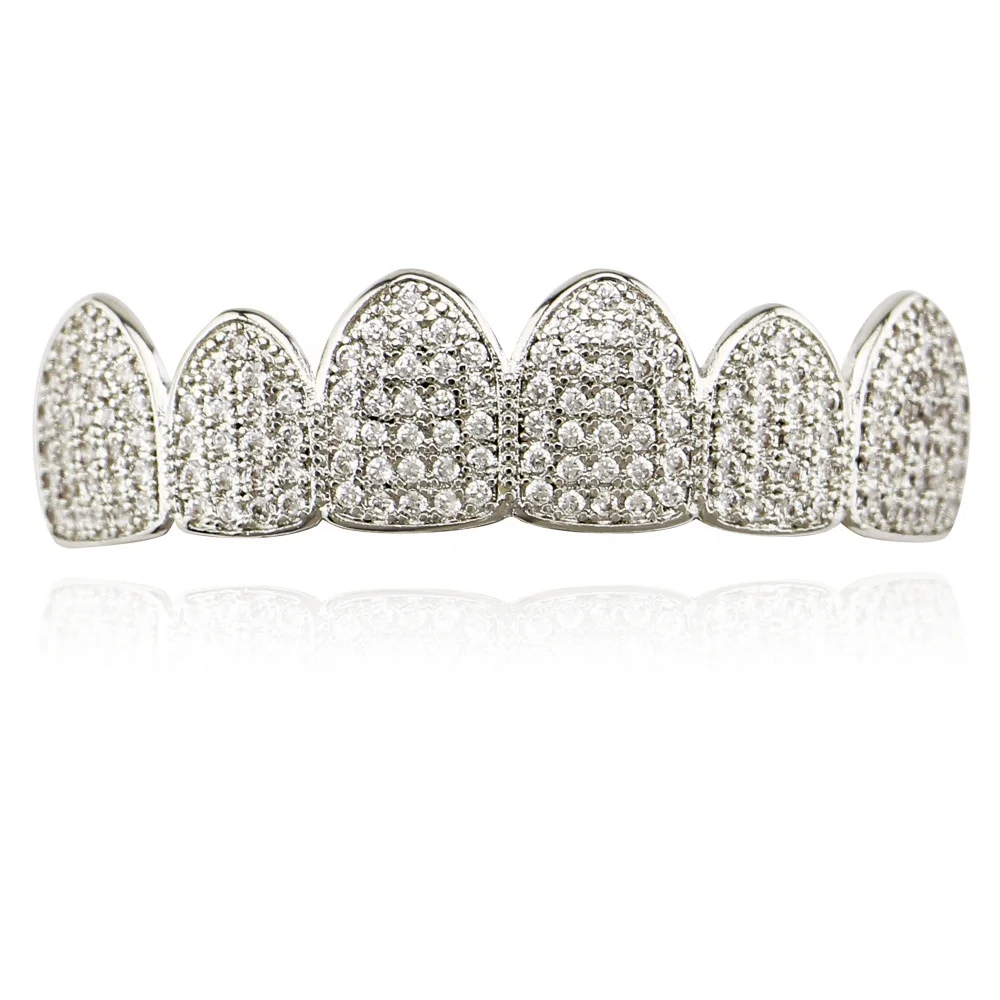 18k New Wholesale Men Hip Hop Jewelry Gold Teeth Grillz Top & Bottom Iced Out Grilz Custom Dental Grills