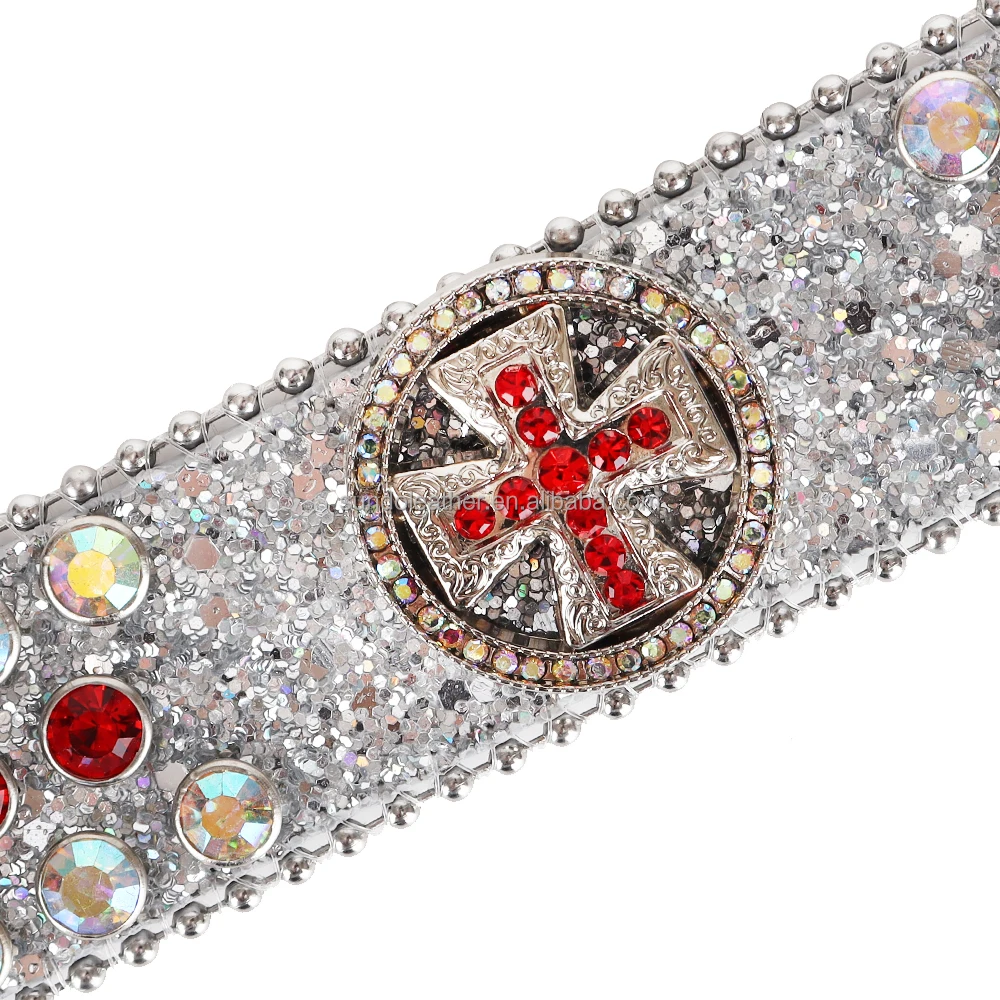 Western Cowboy Bling Bling custom fashion design Buckle Crystal Belts Black Rhinestone Studded Belt Man