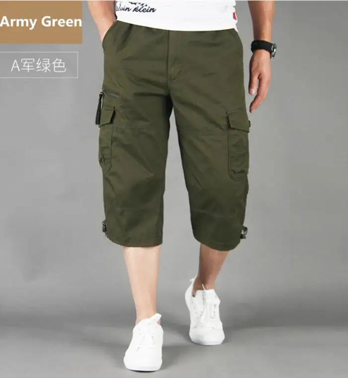 Шорты-карго мужские хлопковые Длинные повседневные бриджи с несколькими карманами брюки-Капри лето