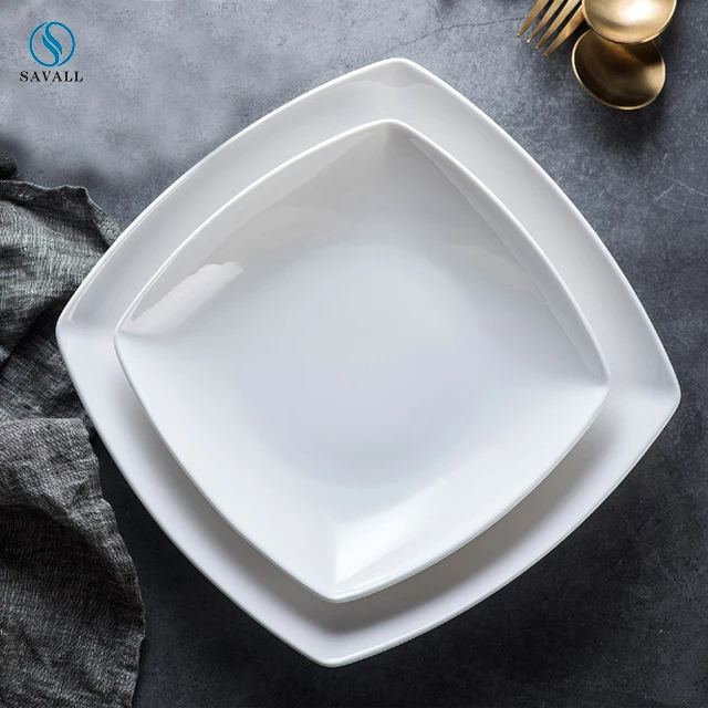 Savall HoReCa Ceramic plate restaurant square buffet breakfast salad plate tableware white salad western plate hotel restaurant