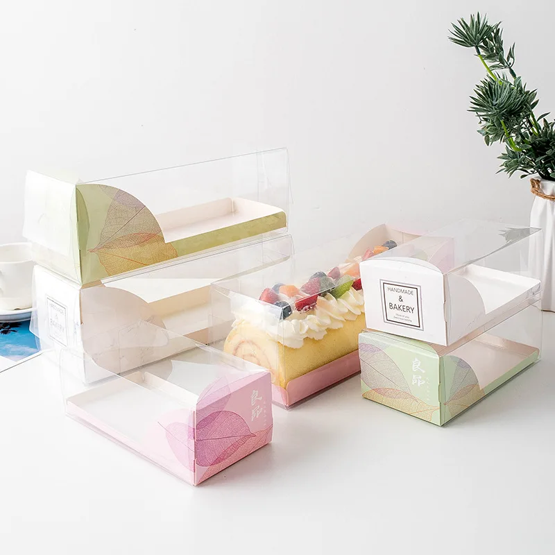 Bespoke Transparent Window Square Fruit Pie Cake Slice Dessert Treat Packaging Box Chocolate Swiss Roll Paper Box