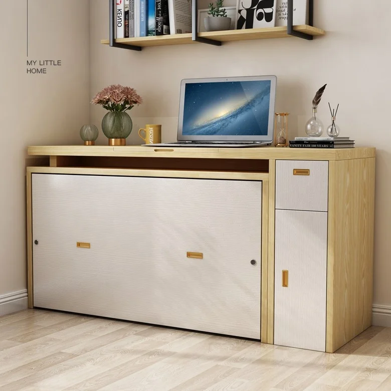 Simple Single Murphy Cabinet Bed Small Folding Wall Bed Bedroom Furniture Customized Wood Modern Home Bed Sunrise Panel Wood