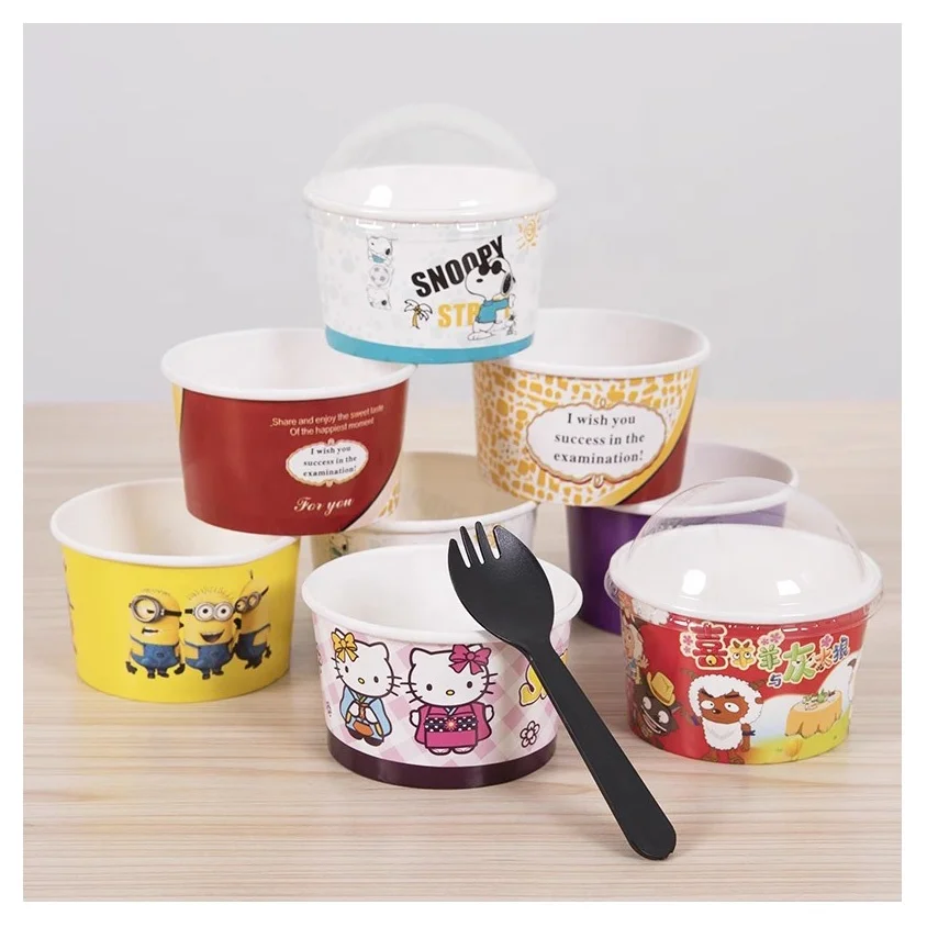 Disposable 3oz 5oz 8oz Ice Cream Packaging Paper Bowl Custom Food Grade Dessert Paper Cup With Lid Ice Cream Gelato Yogurt Cups
