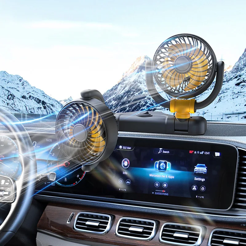 Summer 12 24 volt double head rotatable adjustable car air cooling fans fan