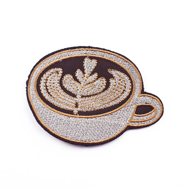 Popular cartoon fashion embroidered patches cup mug shape personalized pattern custom accessory embroidery patch iron on coffee
