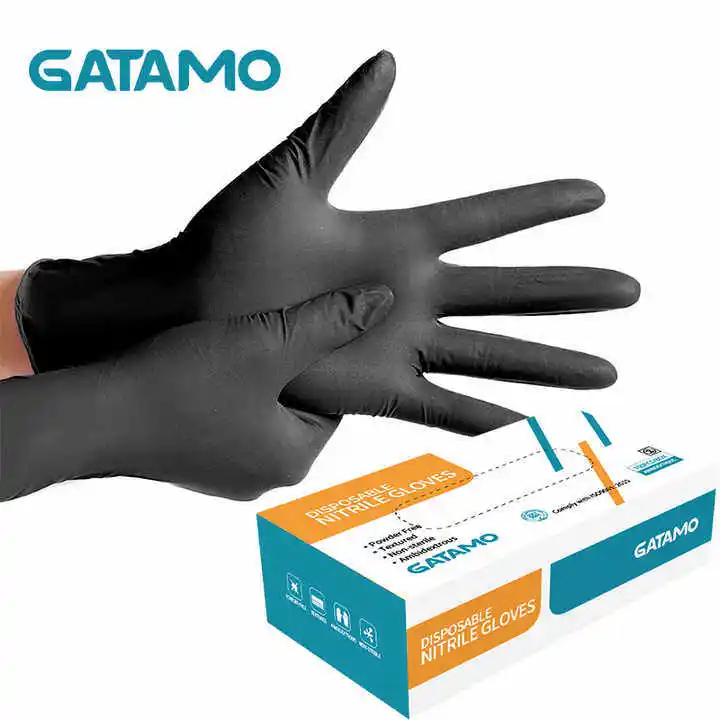 SN018  Black  guante de nitrilo industrial 4 mil household cleaning gloves high quality exam large safety work nitrile gloves