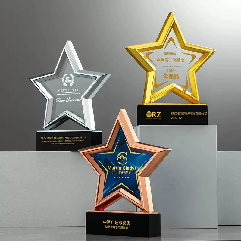 Customized Chinese Style Crystal and Solid Wood Art Trophy Hand-Printed Medal Cup Award Glass Model Personalized plaque Gifts