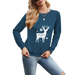 Multicolor Plus Size O-Neck Long Sleeve Christmas Elk Print T-Shirt Christmas Costume