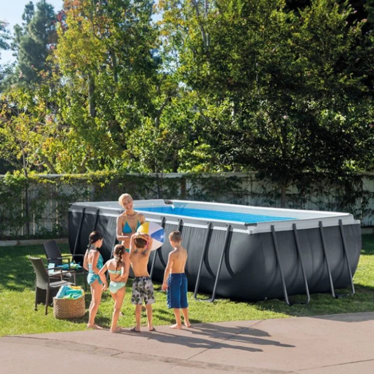 intex 26374 large swimming pool metal frame rectangular above ground swimming pool
