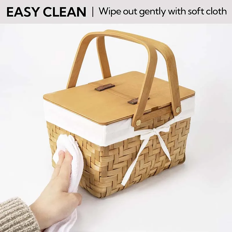 Wholesale picnic basket with folding handle, double flip cover, gift woven basket suitable for camping storage