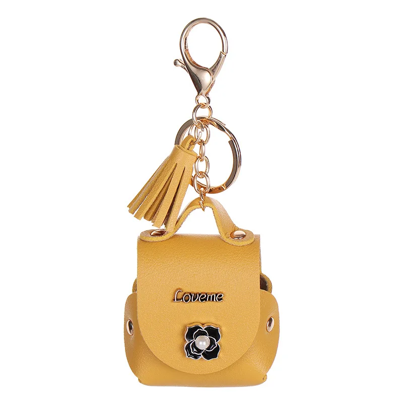 New luxury leather  case earphone cover car keychain mini coin purse designer keychain pouch headphone case holder