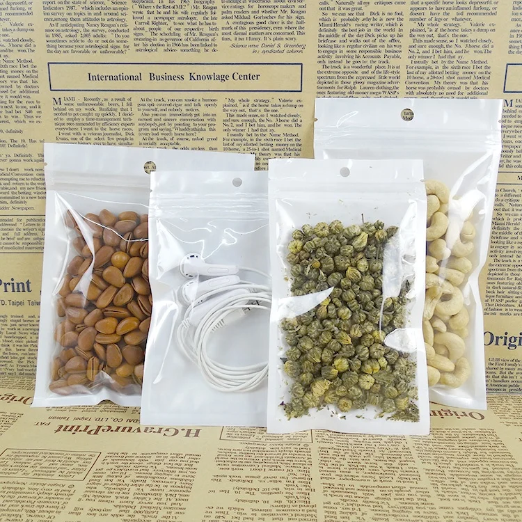 White Clear Self Seal Zipper Plastic Retail Packaging Packing Poly Bag Zip Lock Package With Hang Hole