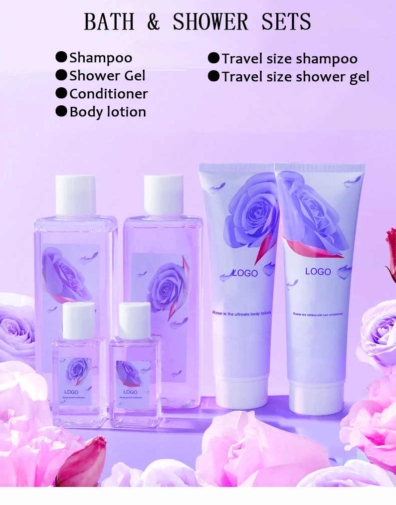 6pcs ODM-OEM ladies Shampoo shower gel body lotion with travel kit Set  bath gift set