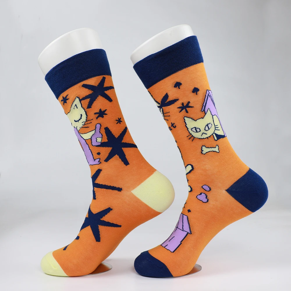 Customization OEM Design Fun Patterned Dress Jacquard Socks Funny Novelty Crazy Cotton Socks