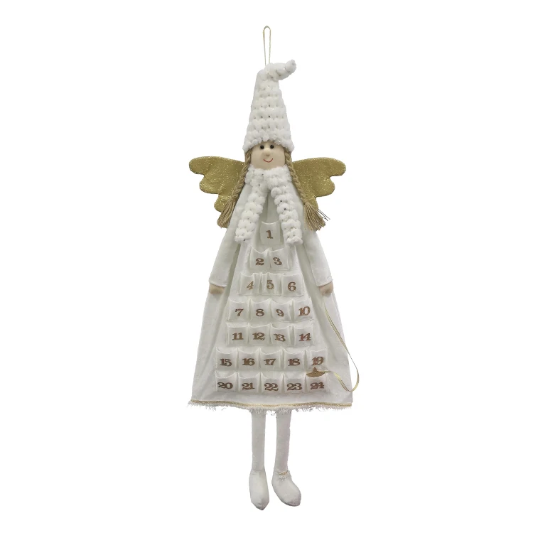 2024 New Christmas Advent Calendar Angel Felt Warm Winter Home Decor Countdown White Luxury Advent Calendar Canvas Fabric