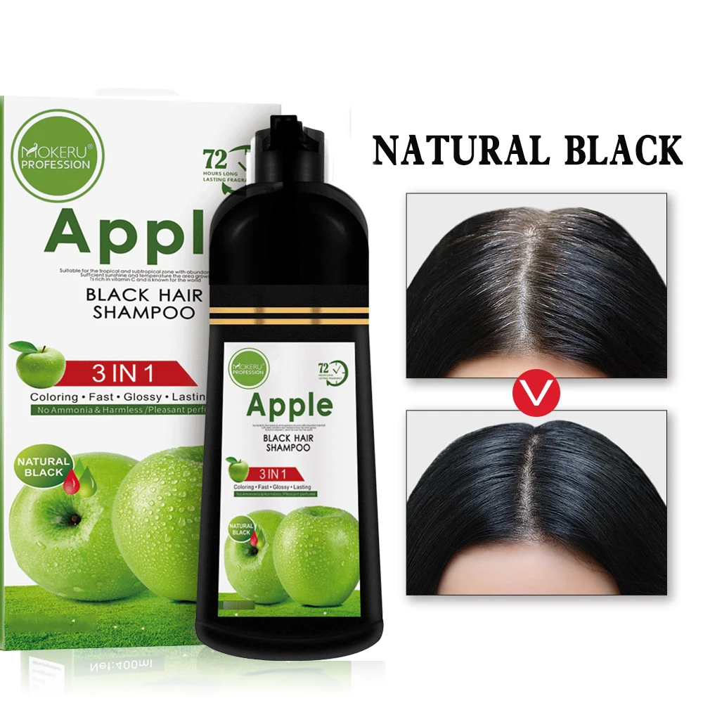 Private Label Mokeru 500ml Permanent Black Hair Dye 100% Cover Gray White Hair Black Color Shampoo