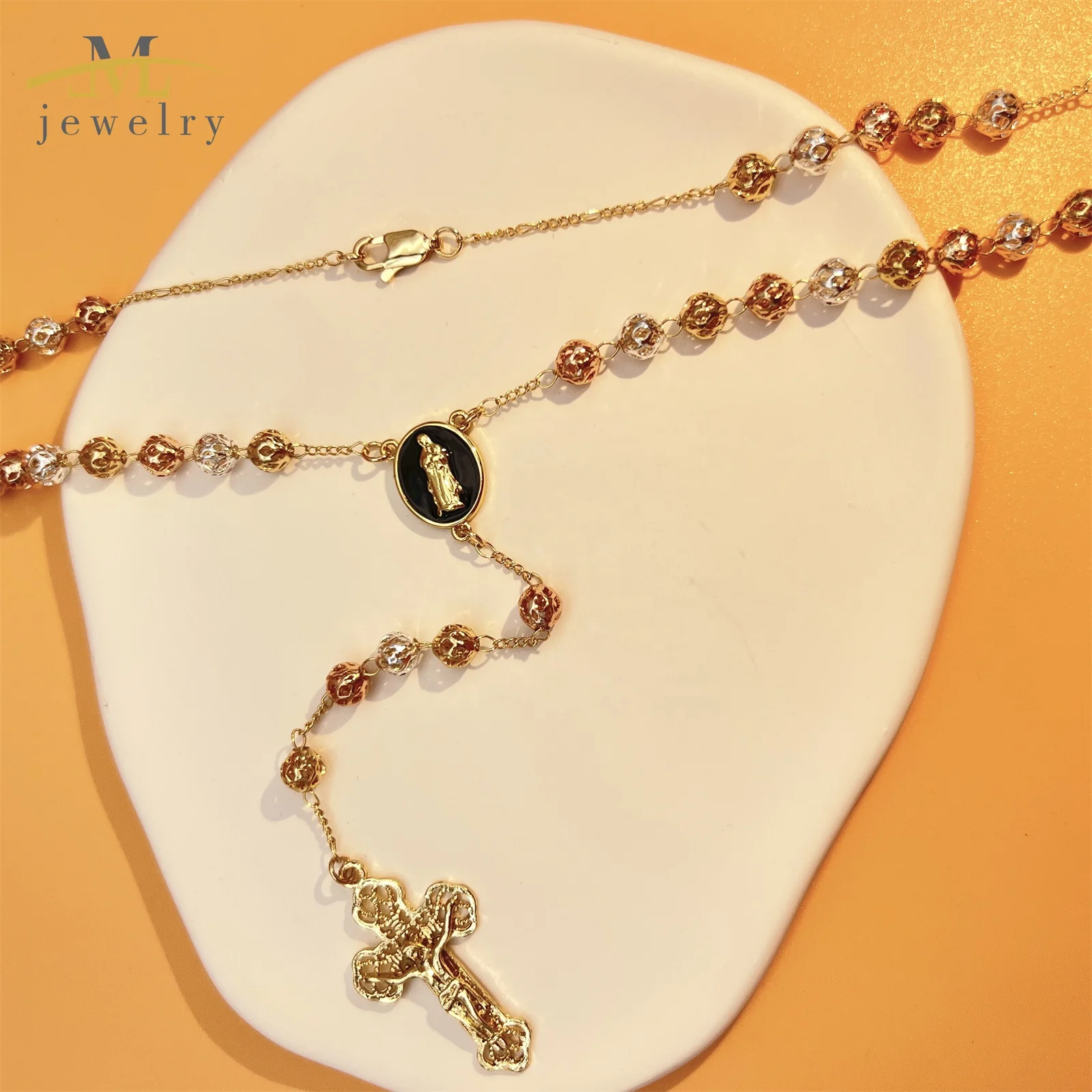 JML 2025 JML New Design Beads Charm Necklace Catholic Rosaries Y Shape Necklace Sublimation Rosary With  Crucifix for Men Women