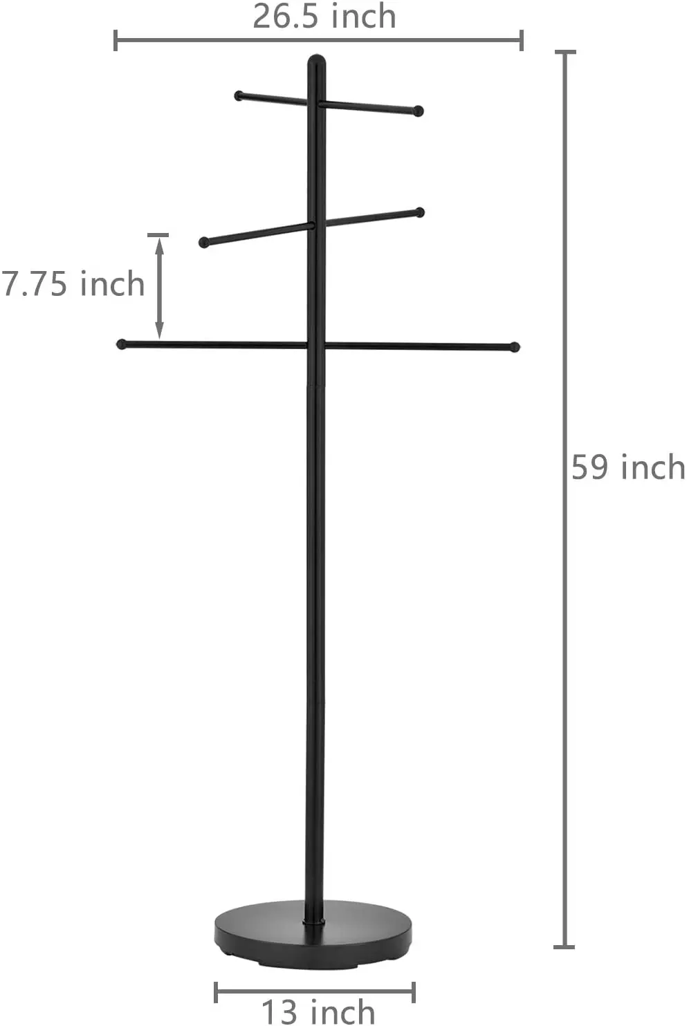 Design 5.5-Foot Black Metal Freestanding 6-Rung Indoor Towel Hanging Rack - Spa or Poolside Towel Drying Stand