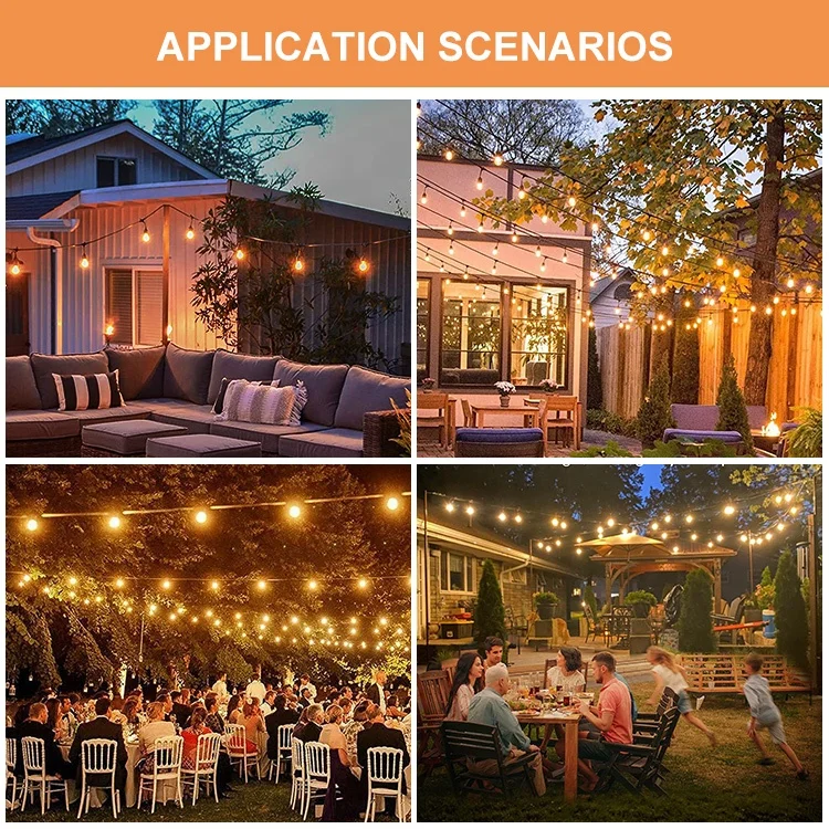 15M S14 light Bulbs Connectable Hanging Light Patio Lamp LED Outdoor String Lights